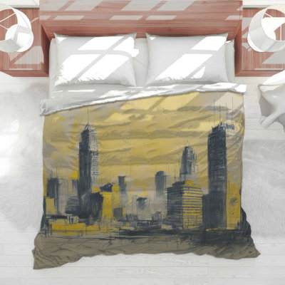 Yellow Cityscape Sketch Comforter