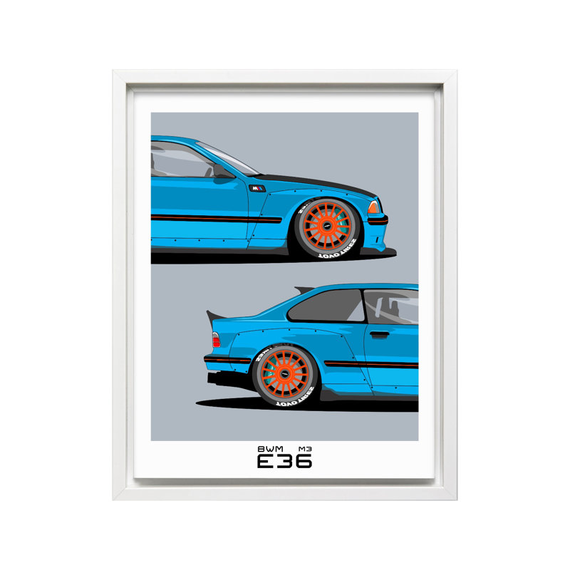 Voiture bleue, Canvas, 24"H x 32"W, White Framed