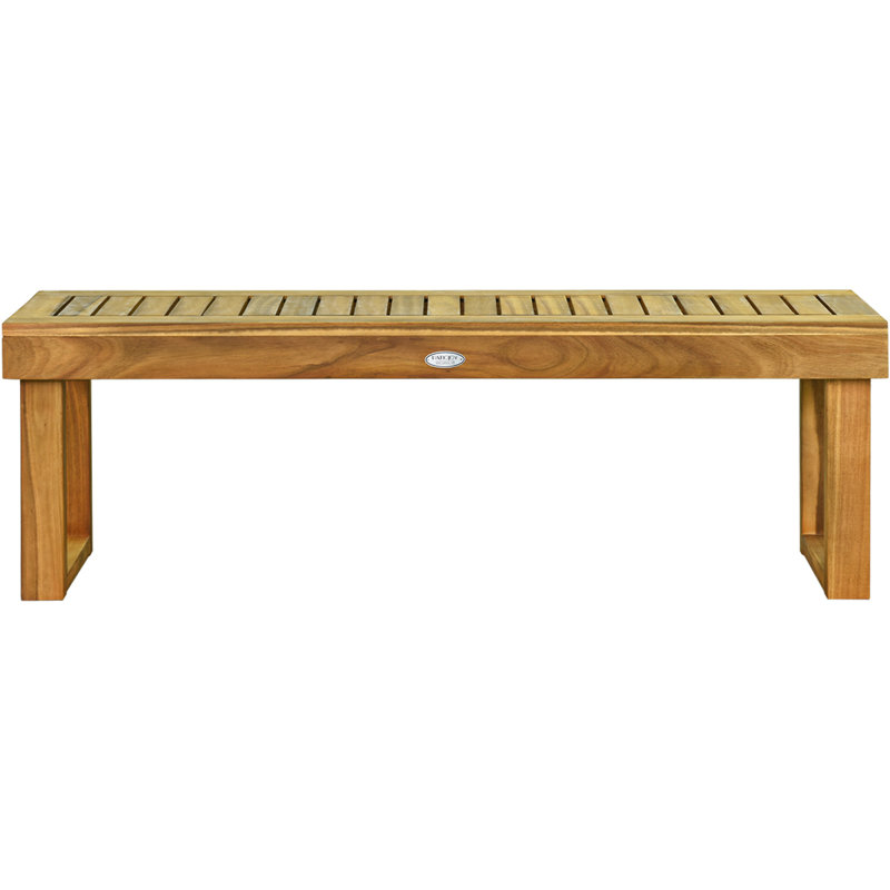 Teak Acacia Wood Slatted Outdoor Dining Bench with U-Shaped Legs