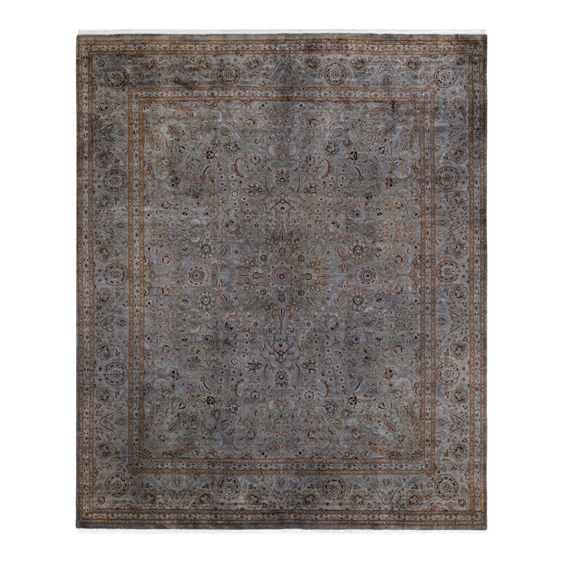 Tapis gris / beige unique 8 pi 2 po x 9 pi 9 po Yamani