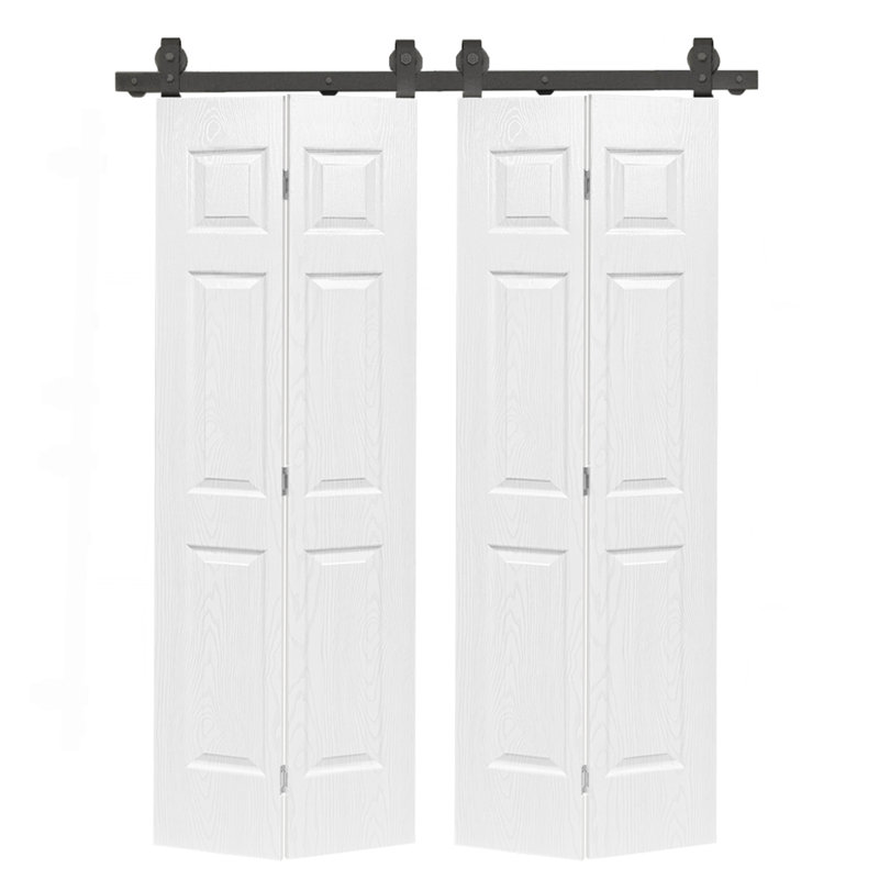 60 po X 80 po Porte pliante double en panneau de fibres à densité moyenne à 6 panneaux en chêne blanc avec kit de quincaillerie