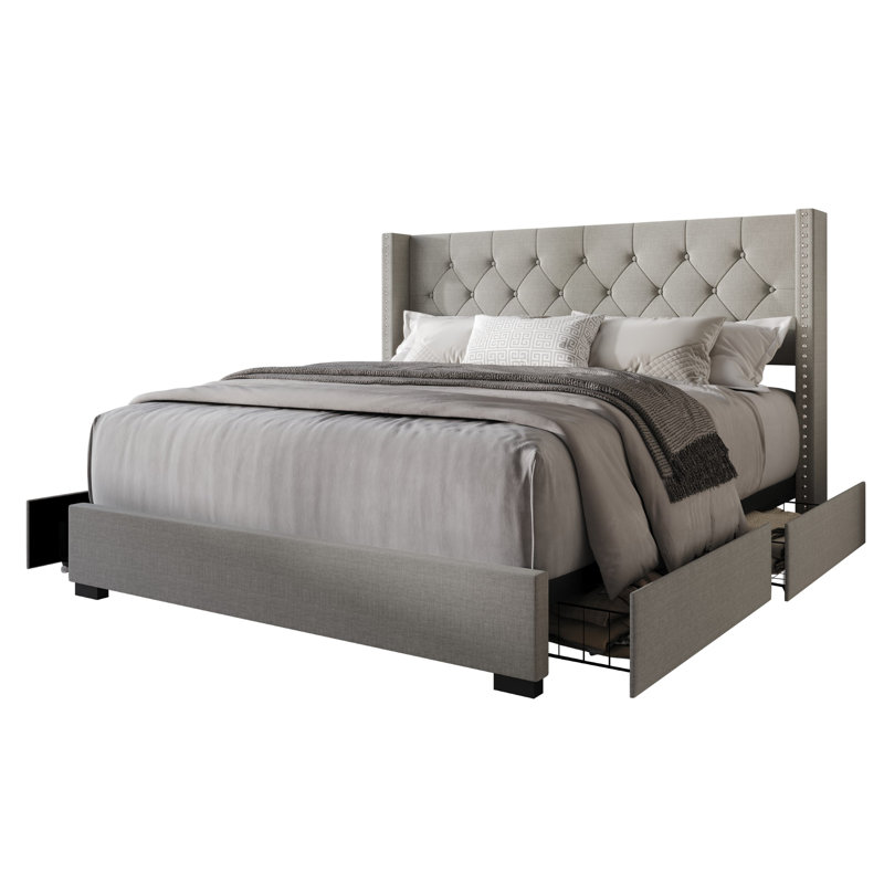 Sauger Upholstered Wingback Storage Bed, Full, Light Gray