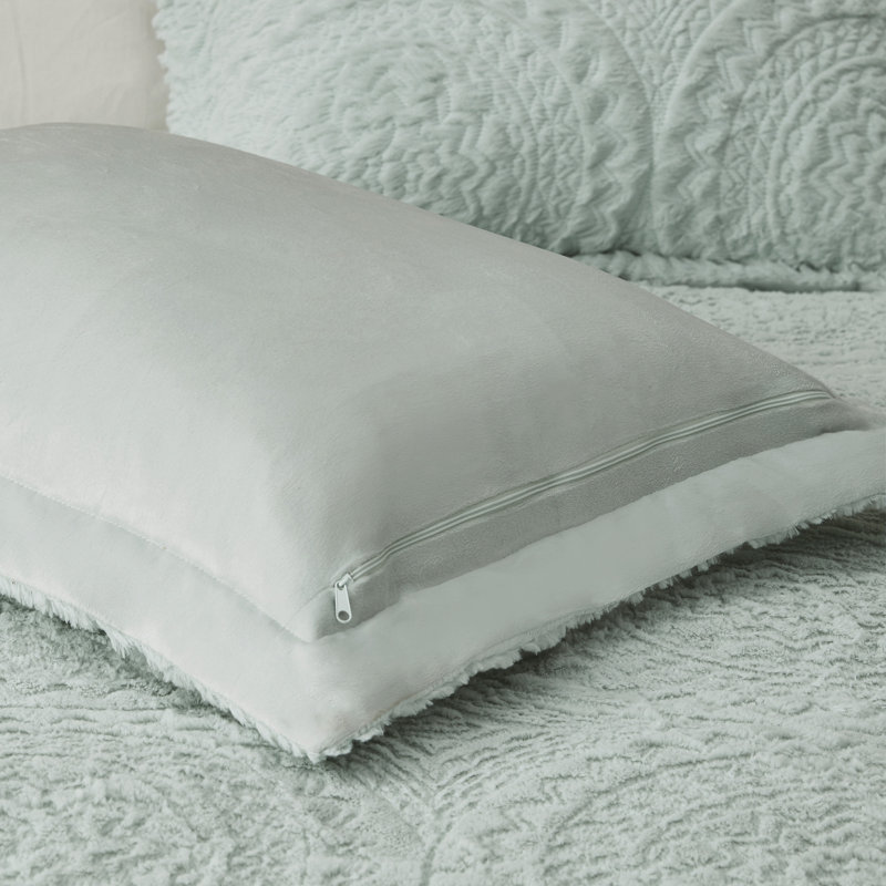 Ivory Twin Faux Fur Reversible Comforter Set