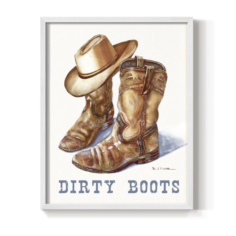 Dirty Boots Framed Print - Solid Wood, 11" H x 9" W, White