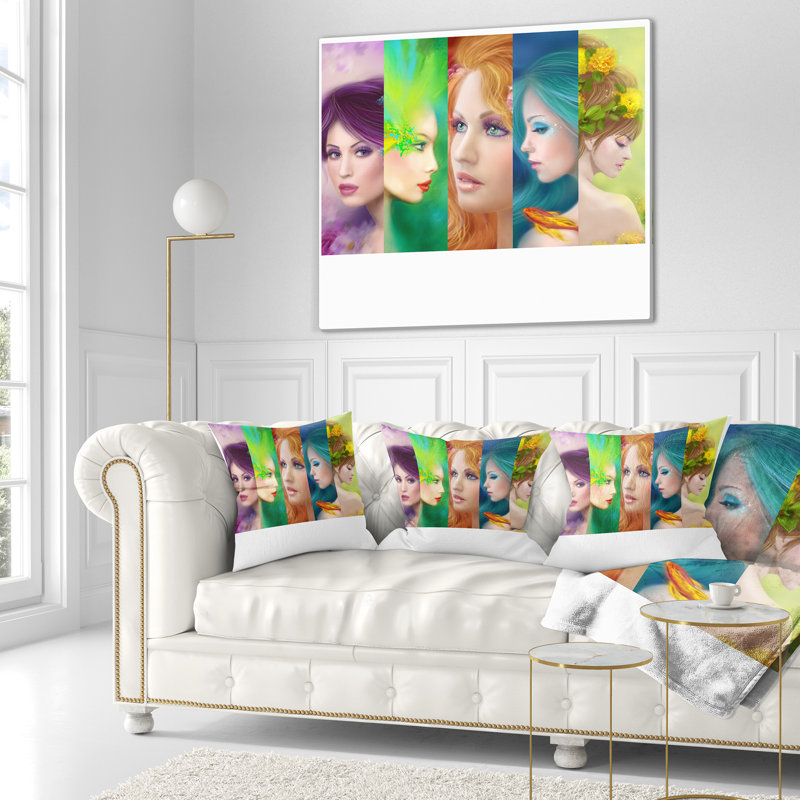 Coussin décoratif à montage sur le visage abstract portrait magnifique, 18 po x 18 po, Coussin décoratif