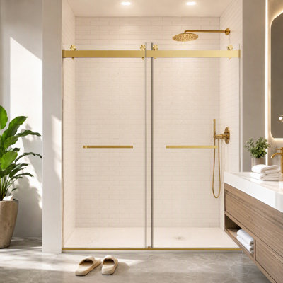 68 - 72 po x l 76 po en H double porte de douche coulissante sans cadre avec verre trempé de qualité supérieure (8 mm)