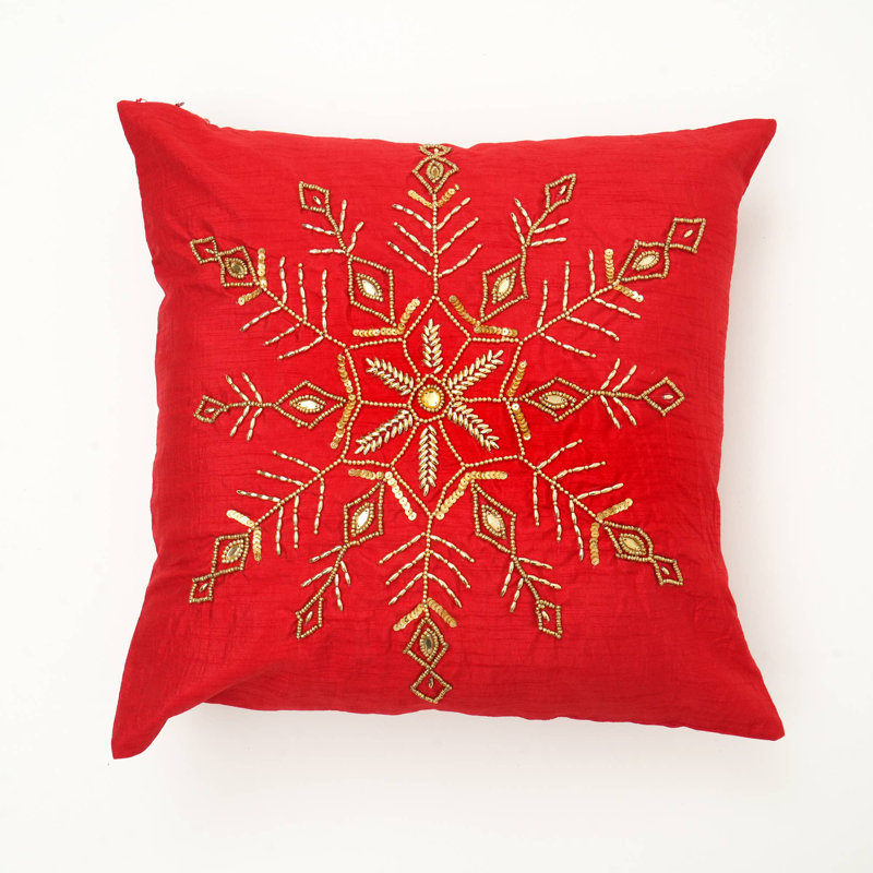 Throw Pillow | Embroidered Snowflake Pillow |18x18"