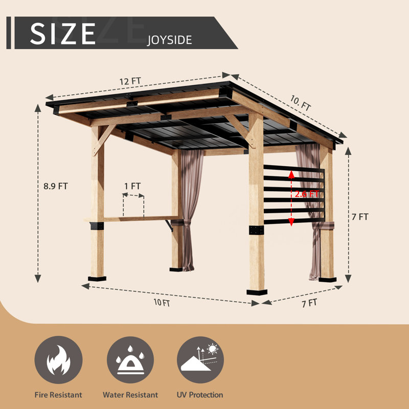 12 Ft. x 10 Ft. Solid Wood Patio Gazebo with Privacy Curtains