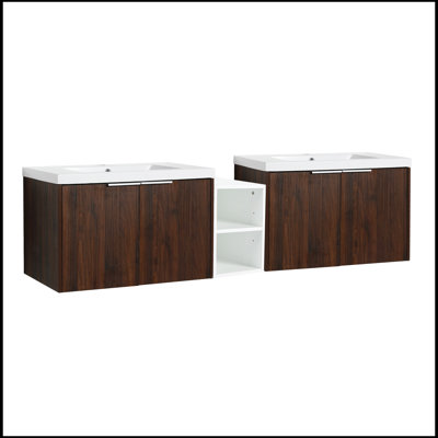 Meuble-lavabo 72 po à fermeture en douceur avec lavabo et petites tablettes de rangement