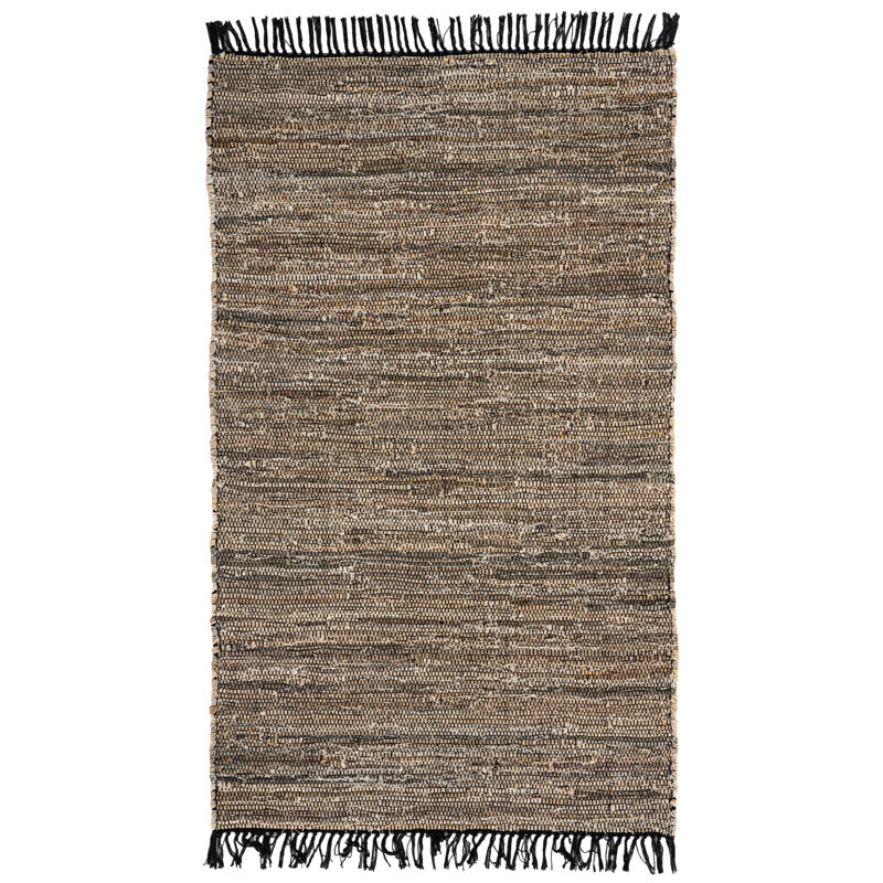 Abiodun Hand Woven Denim/Cotton Rug in Black/Beige, Rectangle 3' x 5'