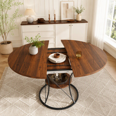 Table ronde extensible de 43 à 59 pouces - Style campagnard avec tablette de rangement