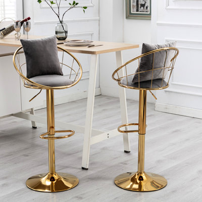 2 chaises de bar en velours gris, pivotantes à 360 °, hauteur réglable, sophistiquées pour la maison et la salle à manger, chaises 2 pièces, hauteur réglable et espaces de salle à manger élégants