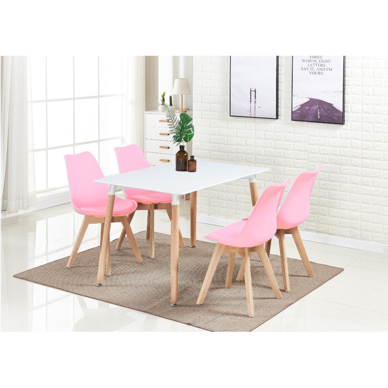 Zane 4 Person Modern Dining Table Set, White, Pink