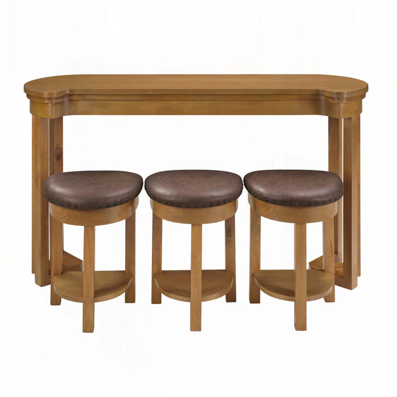 Ensemble de table de bar 4 pièces Tabourets de bar rembourrés en polyuréthane Tabourets rembourrés Ensemble de table de salle à manger à hauteur de comptoir en bois massif