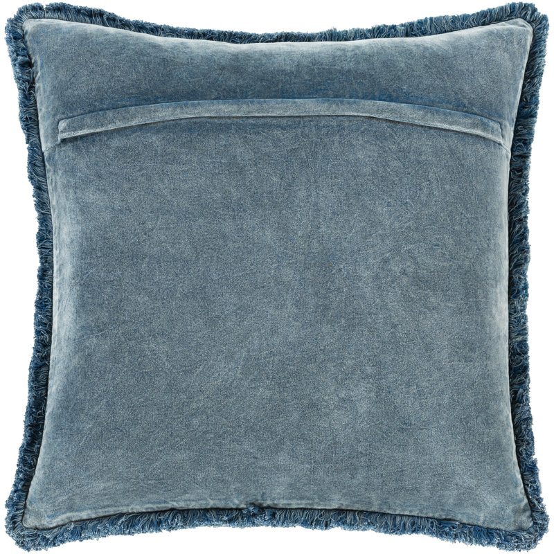 Steph Fringed Cotton Throw Pillow, Denim, Polyester/Polyfill, 18" x 18"