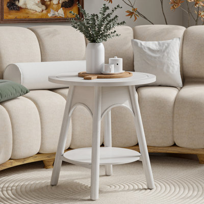 Modern White Round End Table With Shelf