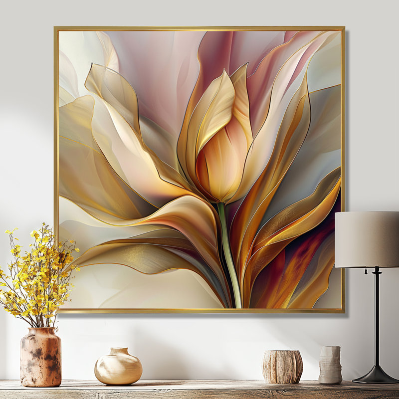 «Yellow Tulip», impression d'art mural, H 30 po x l 30 po x P 1 po, Toile avec cadre flottant or