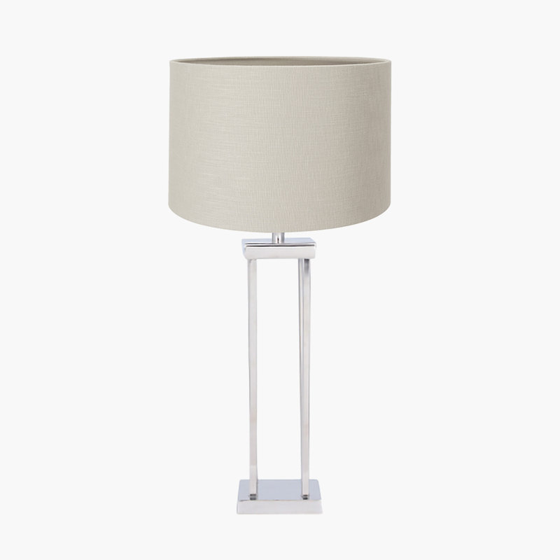 Metal Table Lamp, Silver, Linen, Grey
