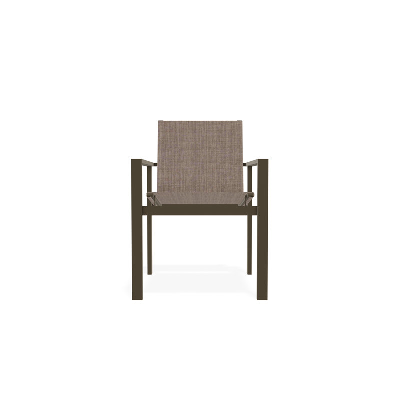 Tribeca Sling Stacking Arm Chair, Beachwood, Augustine Fennel Sunbrella®