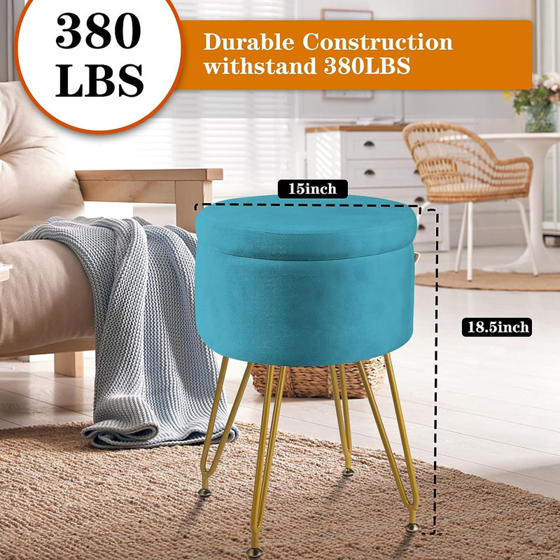 Morra Upholstered Velvet Footstool, Light Blue Velvet