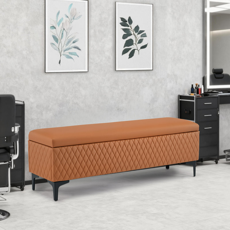 Banc de réception en similicuir brun avec rangement caché 53,7 po, Noir, Brun