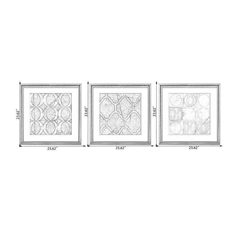 Ensemble de 3 pièces d'art mural Mid-Century, H 23,62 po x l 23,62 po
