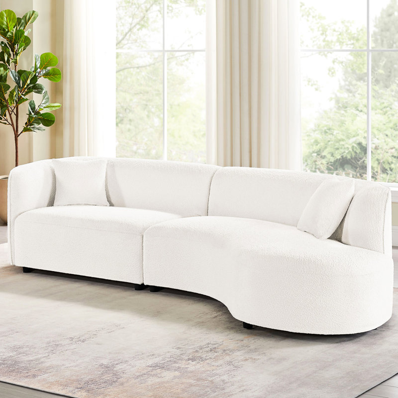 Revêtement de salon moderne de luxe blanc à motif de boucles courbé avec méridienne 2, conception épurée et structure en bois massif facile d'entretien