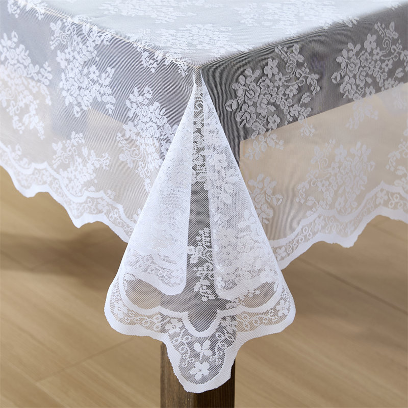 Stefani Floral Lace Fabric Tablecloth, Lace Fabric Table Cloth for Small Rectangle Tables, Wrinkle Resistant Tablecloth, Patterned Scalloped Tablecloth ()