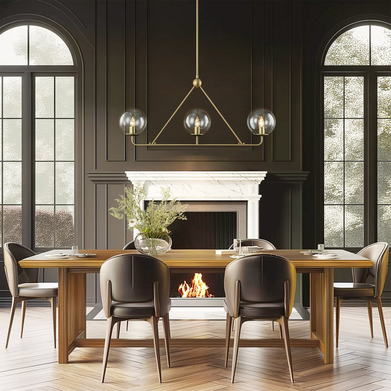 TriForm 3 - Light Modern Vintage Kitchen Island Globe Bubble Clear Glass Linear Pendant