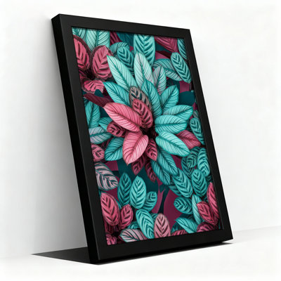Art mural sur toile rose et bleu sarcelle à motif de feuilles tropicales