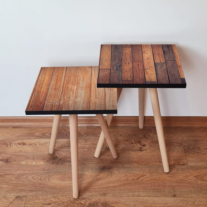 Ensemble de 2 tables gigognes modernes, brun et chameau, 13,8 x 18,5 x 13,8 pouces et 13,8 x 16,5 x 13,8 pouces | 100% panneau de fibres à densité moyenne avec pieds en bois de hêtre, épaisseur de 0,7 po | Design rustique élégant pour le salon et la décoration intérieure