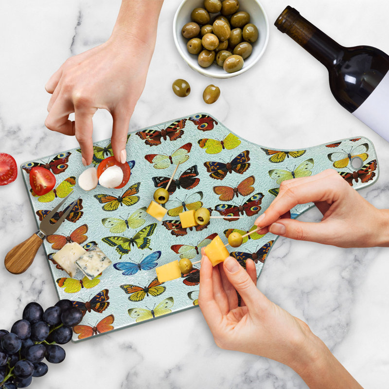 Ambesonne Butterfly Tempered Glass Cutting Board Wings of Spring Colourful Multicolor
