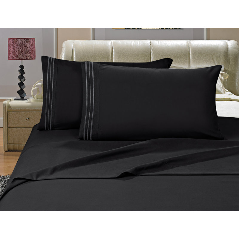  Ensemble de draps 1500 fils, Noir, Très grand séparé