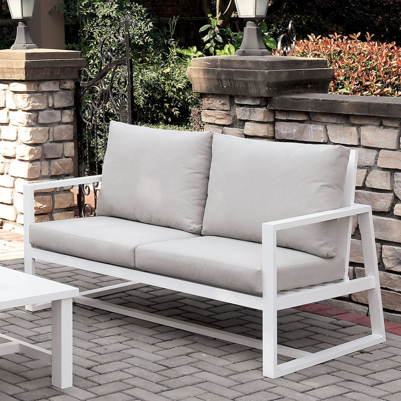 Jamahl 55.13 " W Metal Loveseat with Cushions, Beige
