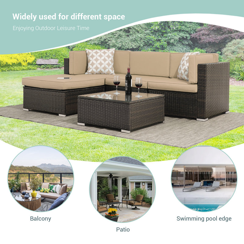 Modelle 4 - Person Modular Patio Conversation Set with Cushions, Beige