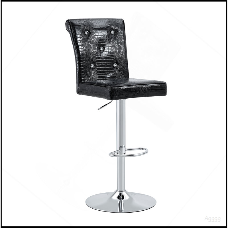 Ensemble de 2 tables de bar modernes en verre et tabourets de bar réglables, table de pub contemporaine à hauteur de comptoir avec pieds chromés, chaises de bar pivotantes en cuir de polyuréthane noir pour îlot de cuisine, bar personnel, petit espace