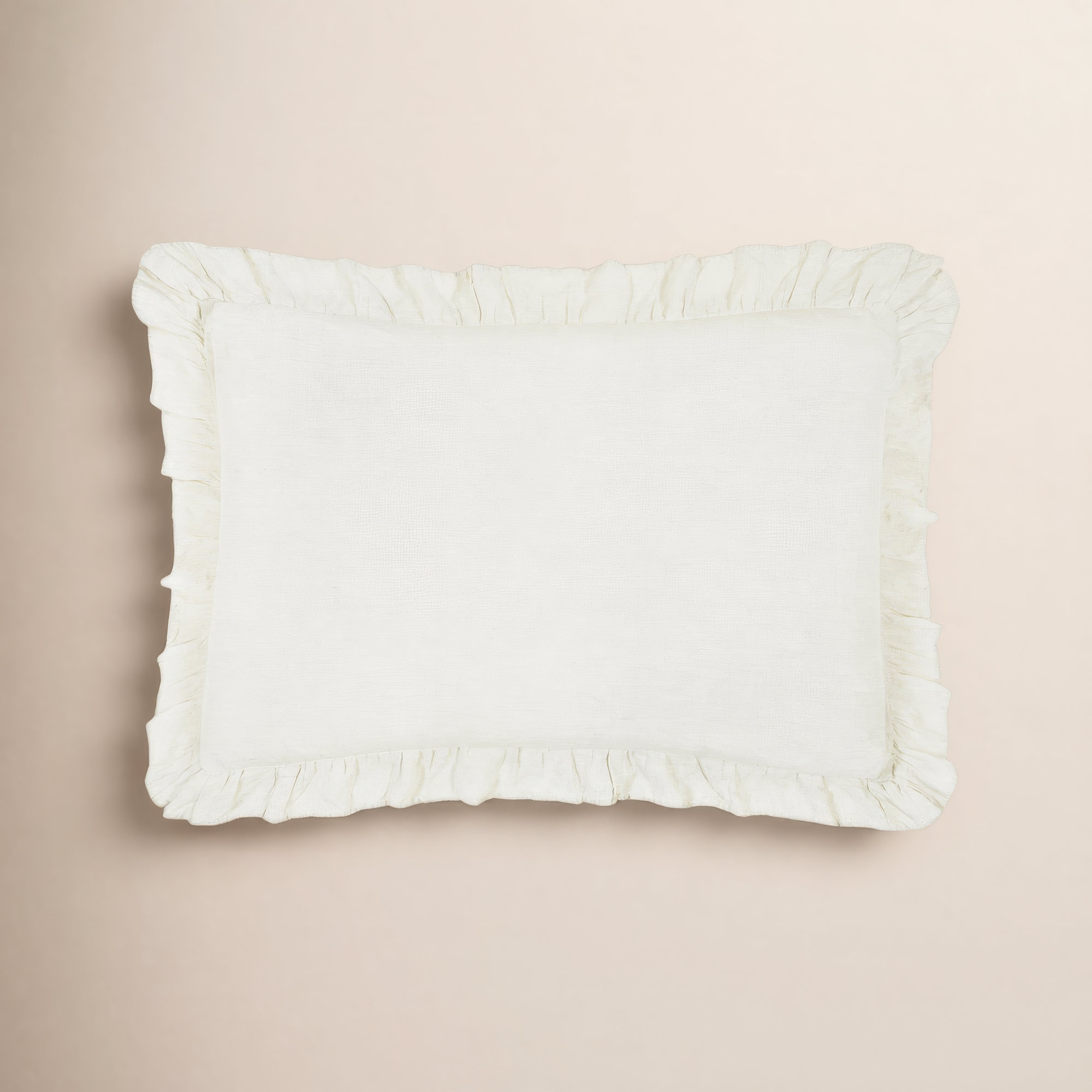 Charlie Ruffled Linen Lumbar Throw Pillow, Cream