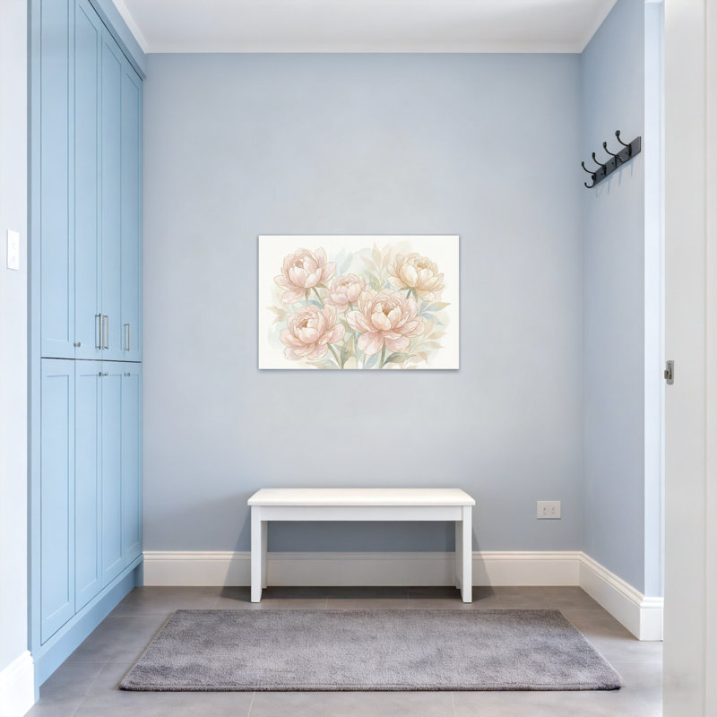 Plantes et fleurs, pivoines, fond pastel doux, H 12 po x l 18 po