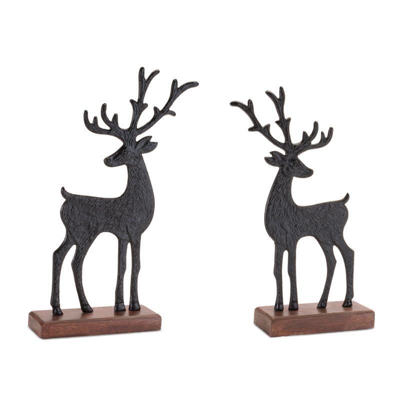 Figurines de cerf en métal sur base en bois