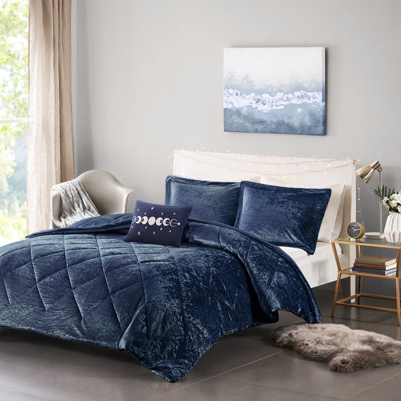 Édredon en velours bleu marine, Édredon double 4 pièces supplémentaires, Marine