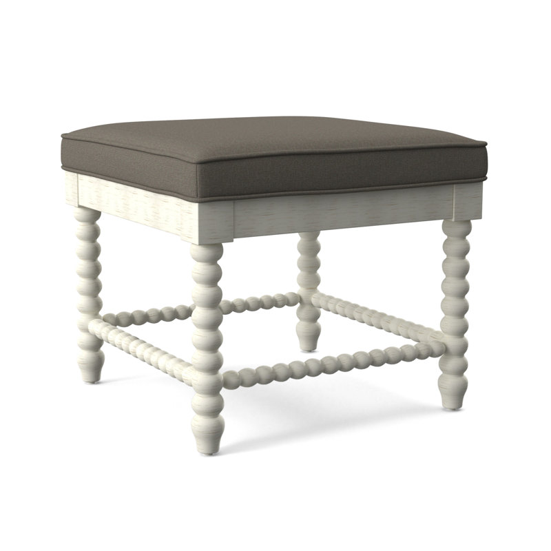 Lind Island Upholstered Bench, Antique Frost White Finish, Gray Sugar Performance