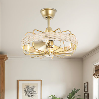 18" Rattan Caged Ceiling Fan with Light Kit and Remote