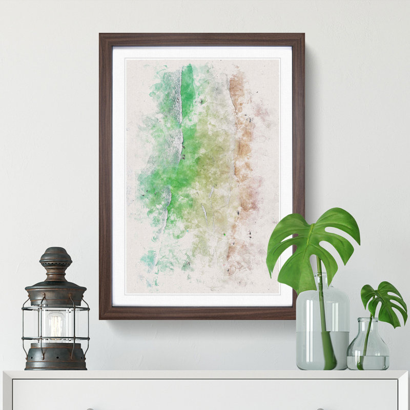 Cocoa Beach In Orlando Watercolour - Picture Frame Graphic Art, 87cm H x 62cm W x 2cm D, Walnut Framed