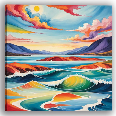 «Vibrant Ocean Waves at Sunset», art mural sur toile tendue