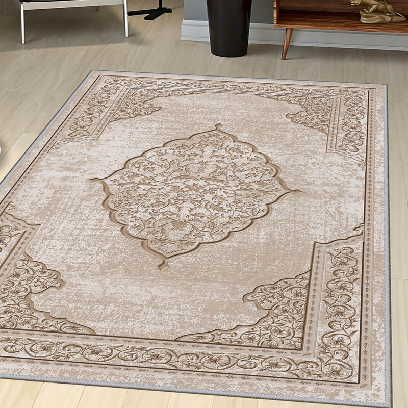 Stylish Woven Carpet, 5.2 x 7.5 Feet | 100% Polyester, 0.3 in Pile Height, Antibacterial, Non-Slip PVC Dot Underside | Machine Washable, 3D Digital Print | Perfect for Living Room, Bedroom & Home Décor
