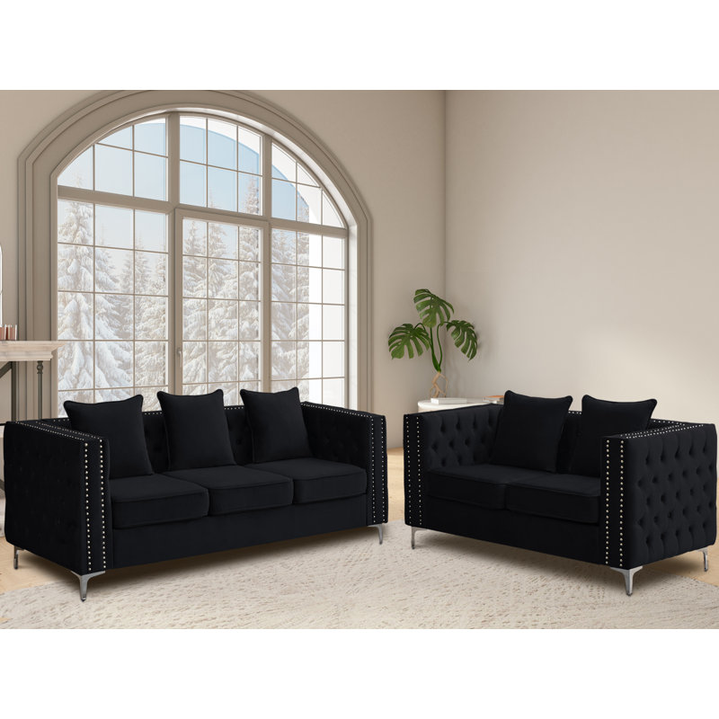 Vanida Charterhouse 86.4" Velvet Tuxedo Arm Sofa, Burgundy Velvet