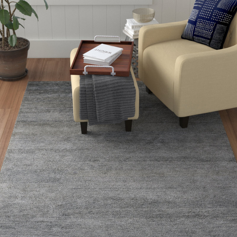 Tapis noué la zone grise à la main Hively, Rectangle 5 pi 6 po x 8 pi 6 po