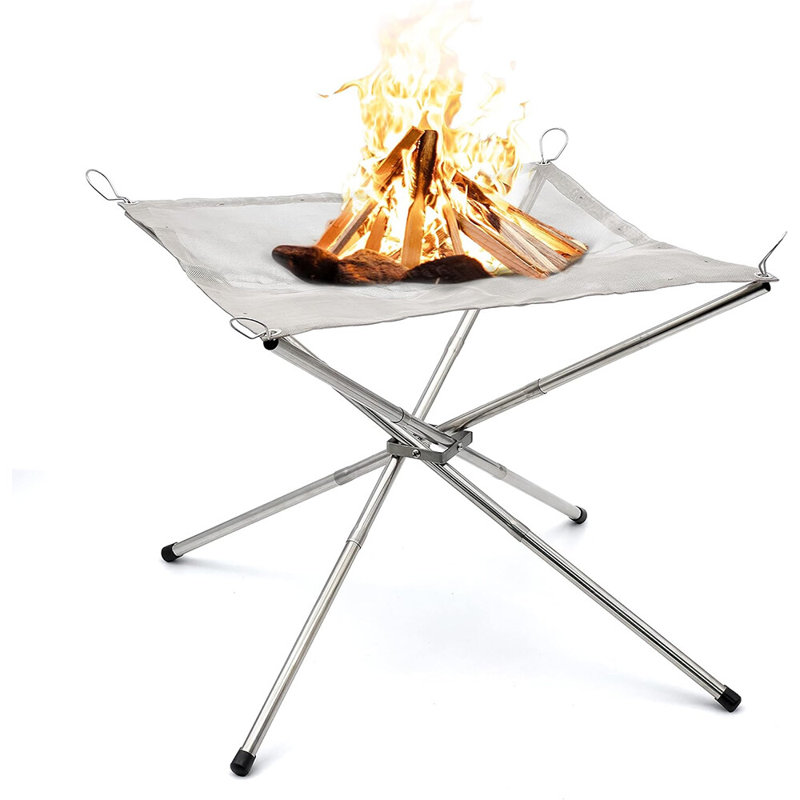 Portable Fire Pit Collapsing Steel Mesh Fireplace For Camping Bbq, 16.9"H x 22"W x 22"D