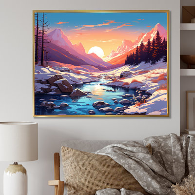 «Winter Mountain Pond Sunset Serenity - Winter Mountains», art mural