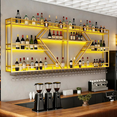 Wall Mounted Wine Rack, Large Metal Wine Bottle Holder, Modern Fashion Diamond Shaped Floating Bar Unit Wine Storage Shelves, For Home Restaurant Bars